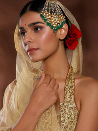 Thumbnail for Gold-Plated Green White Kundan Studded Jhoomar Passa - Ruby Raang - Distacart