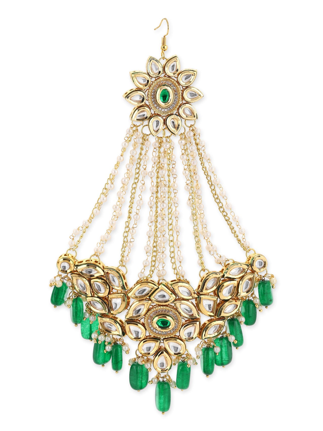 Gold-Plated Green White Kundan Studded Jhoomar Passa - Ruby Raang - Distacart