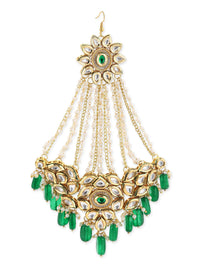 Thumbnail for Gold-Plated Green White Kundan Studded Jhoomar Passa - Ruby Raang - Distacart