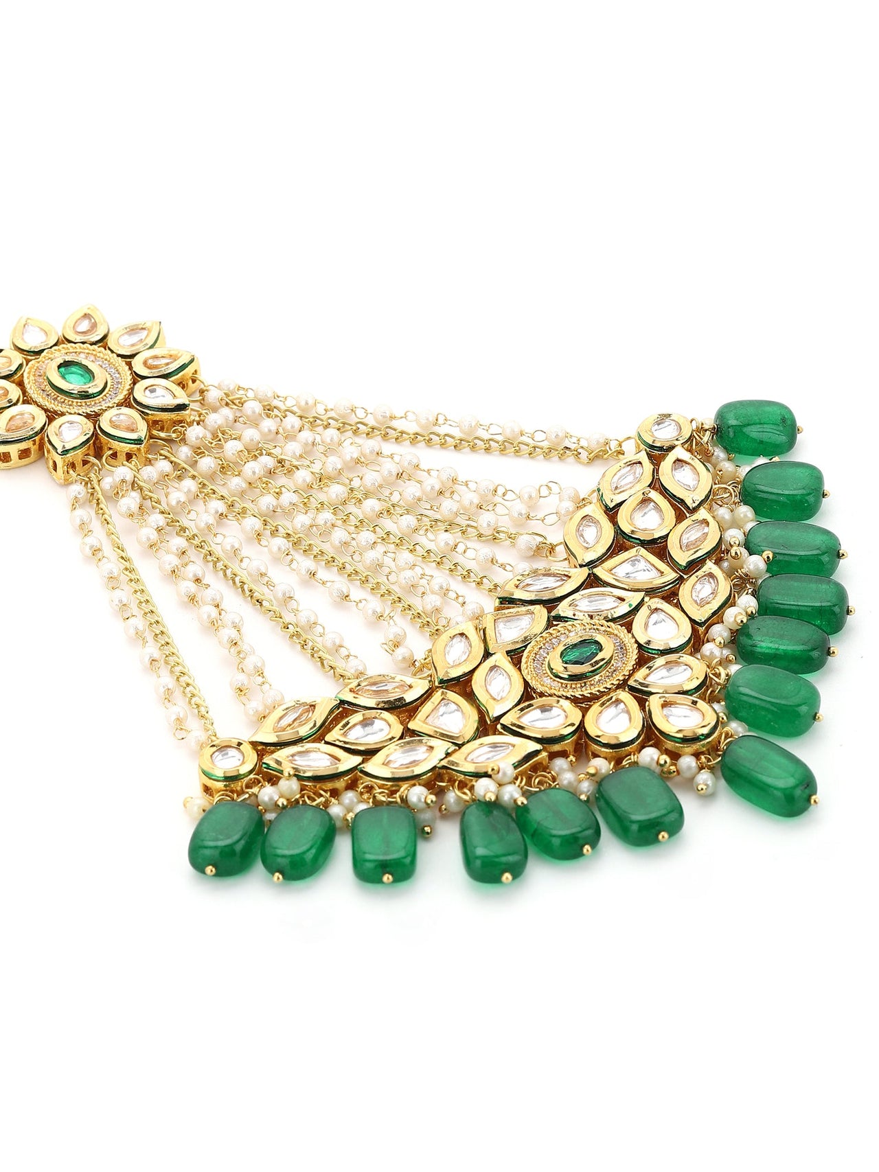 Gold-Plated Green White Kundan Studded Jhoomar Passa - Ruby Raang - Distacart