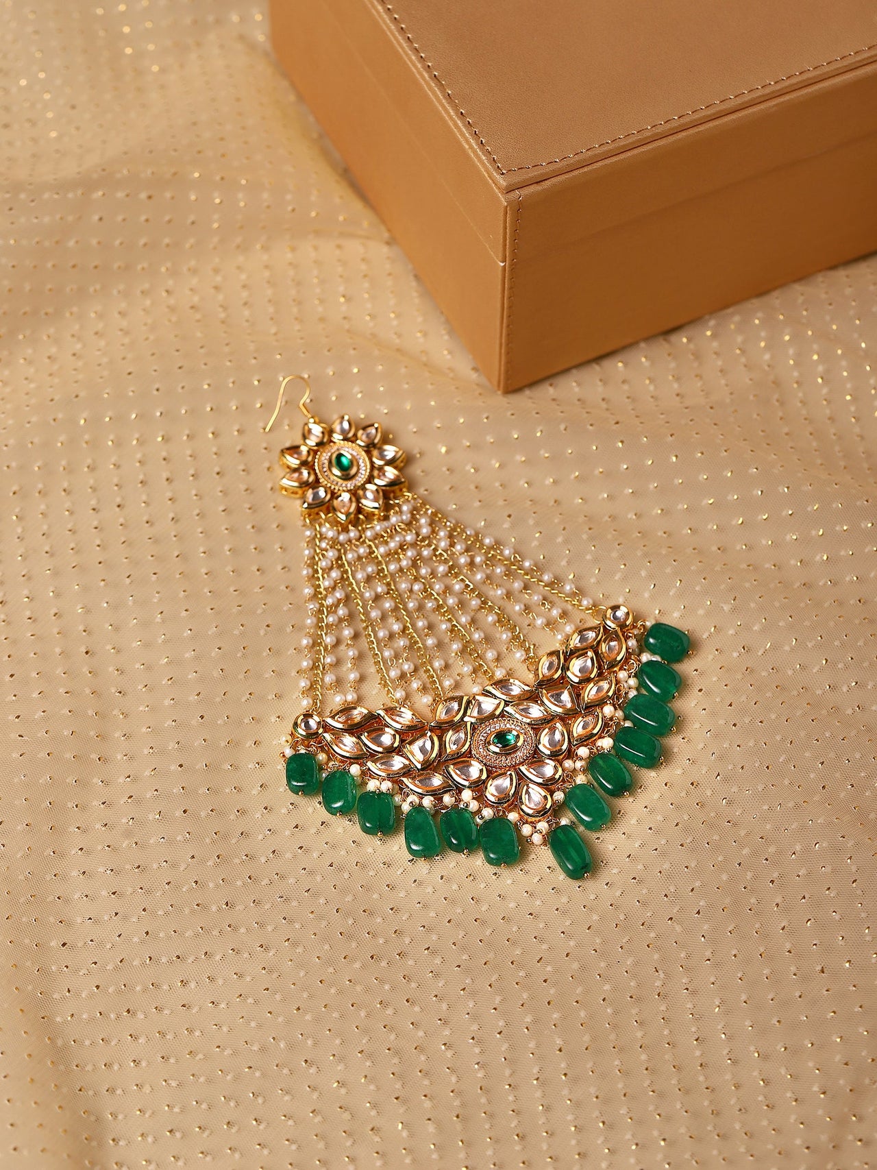 Gold-Plated Green White Kundan Studded Jhoomar Passa - Ruby Raang - Distacart