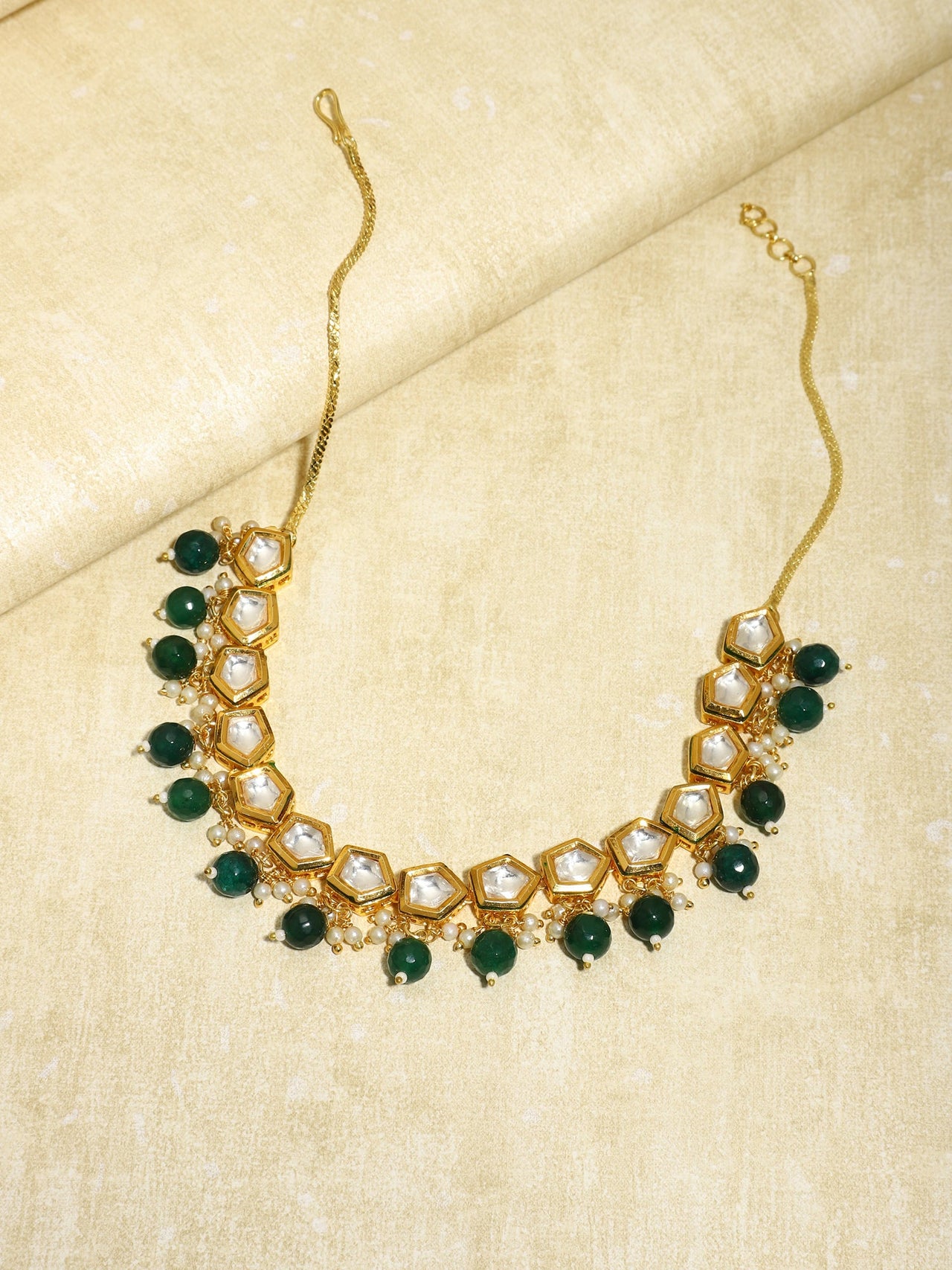 Gold-Plated White Greeb Brass Kundan Pearls Necklace - Ruby Raang - Distacart