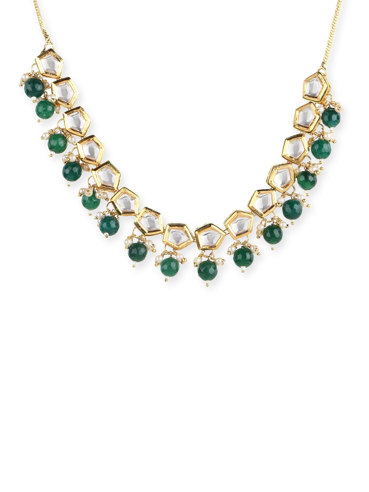 Gold-Plated White Greeb Brass Kundan Pearls Necklace - Ruby Raang - Distacart