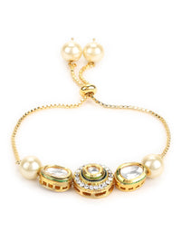 Thumbnail for Women's Gold-Plated White Brass Kundan Charm Bracelet - Ruby Raang - Distacart