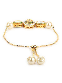 Thumbnail for Women's Gold-Plated White Brass Kundan Charm Bracelet - Ruby Raang - Distacart