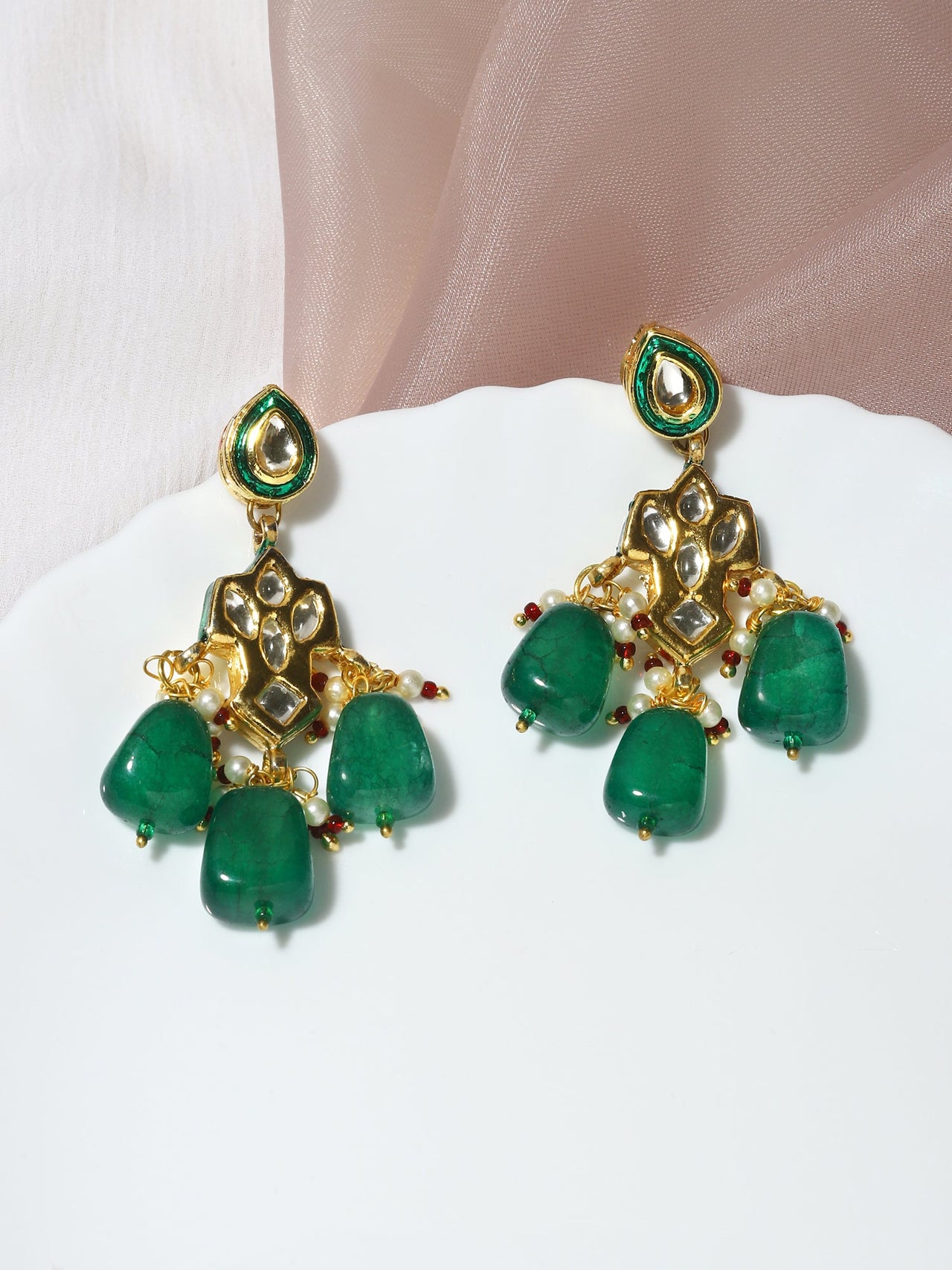 Green Contemporary Drop Earrings - Ruby Raang - Distacart