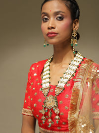 Thumbnail for Gold-Plated White Green Kundan Studded Handcrafted Jewellery Set - Ruby Raang - Distacart