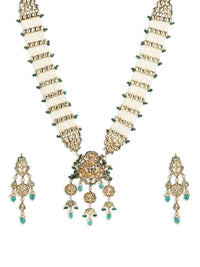 Thumbnail for Gold-Plated White Green Kundan Studded Handcrafted Jewellery Set - Ruby Raang - Distacart