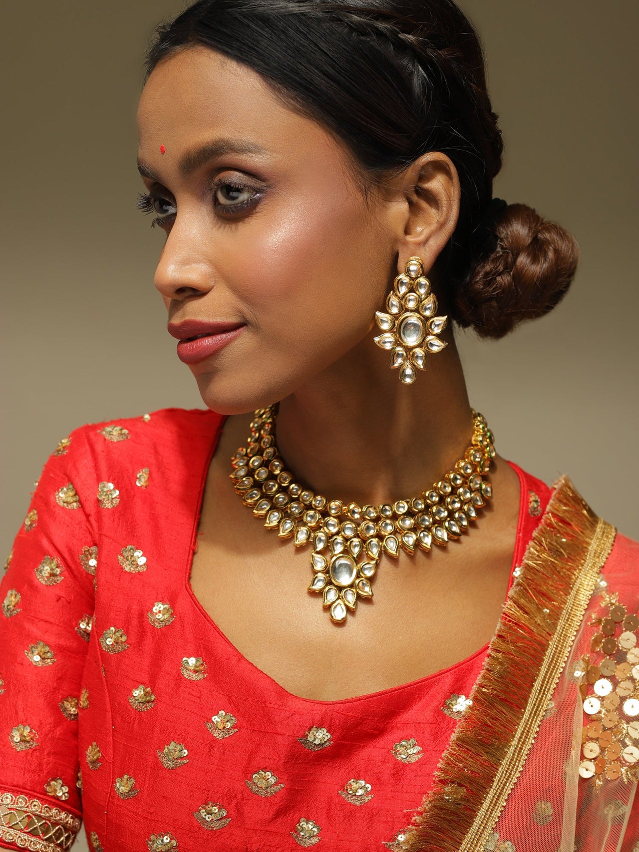 Gold-Plated Kundan Choker With Earring - Ruby Raang - Distacart