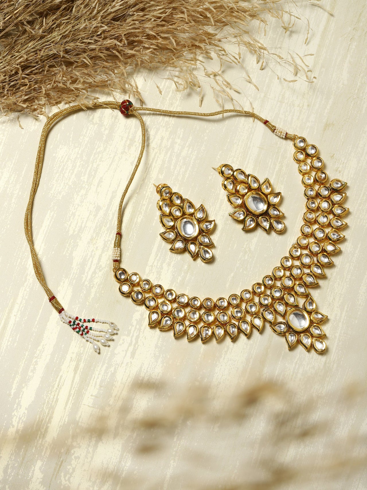 Gold-Plated Kundan Choker With Earring - Ruby Raang - Distacart