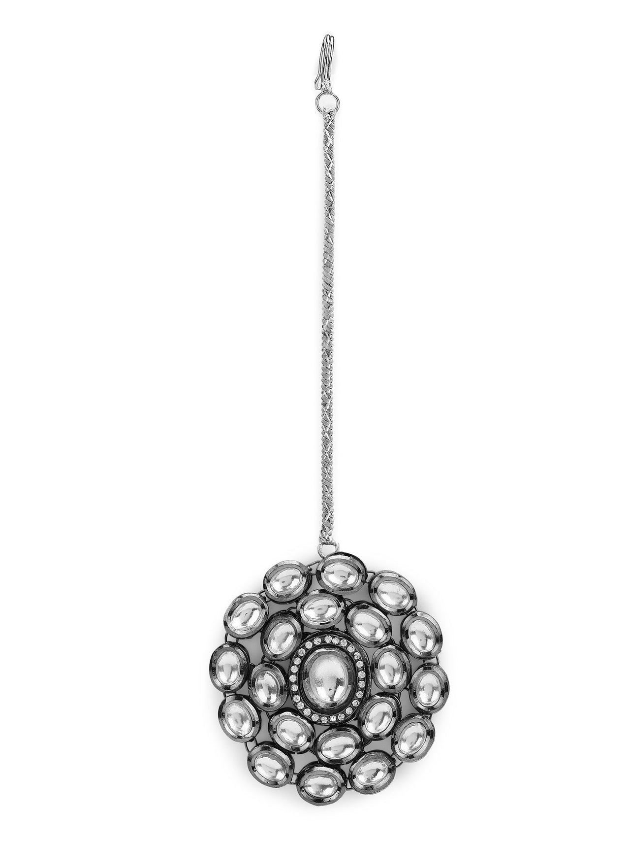 Silver-Plated White Kundan-Studded Maang Tikka - Ruby Raang - Distacart