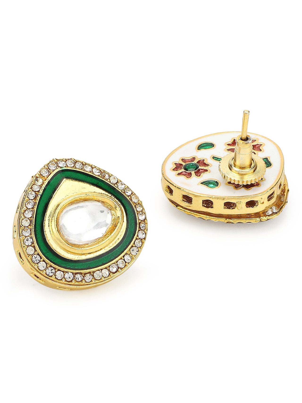 Gold-Plated Teardrop Kundan Studs Earrings - Ruby Raang - Distacart