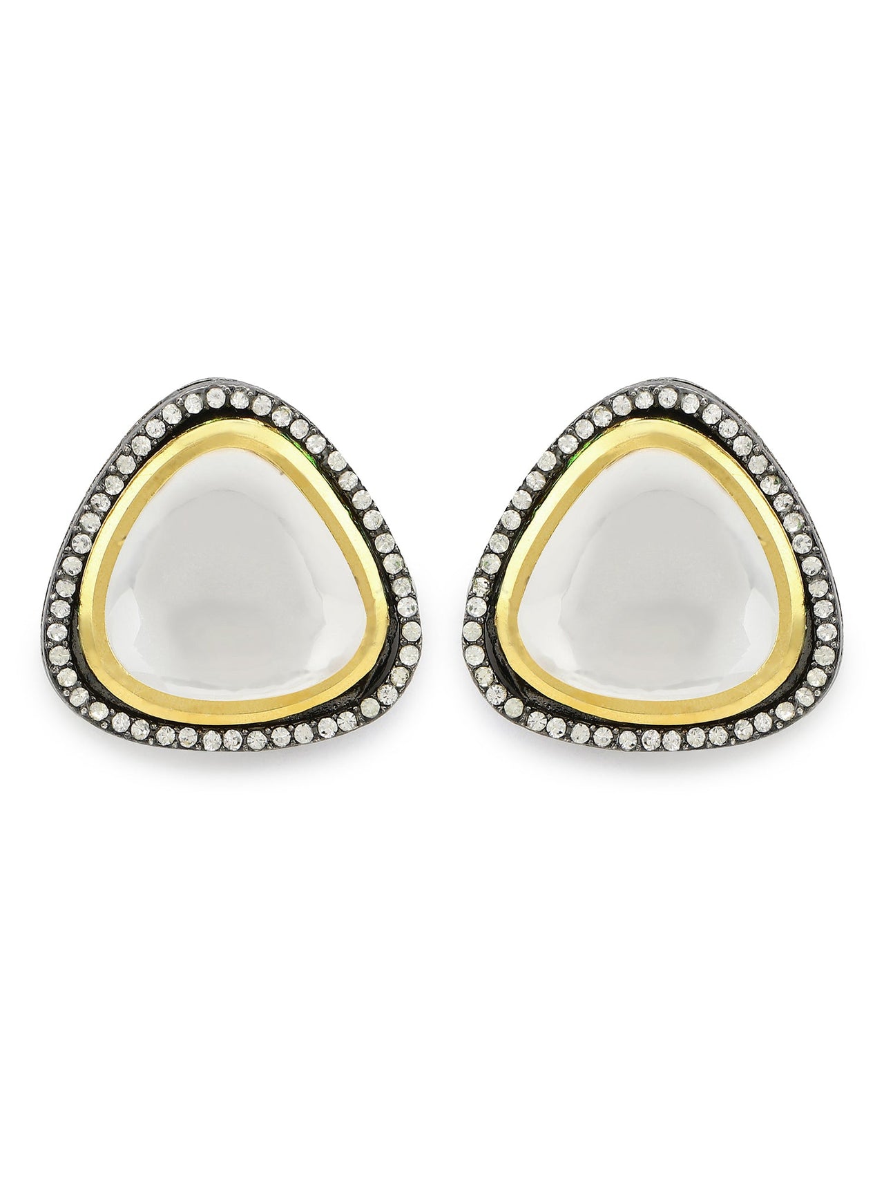 Silver-Plated Triangular Kundan Studded Studs Earrings - Ruby Raang - Distacart