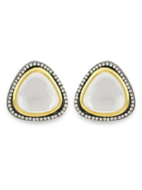 Thumbnail for Silver-Plated Triangular Kundan Studded Studs Earrings - Ruby Raang - Distacart