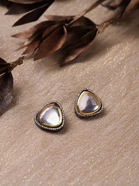 Thumbnail for Silver-Plated Triangular Kundan Studded Studs Earrings - Ruby Raang - Distacart