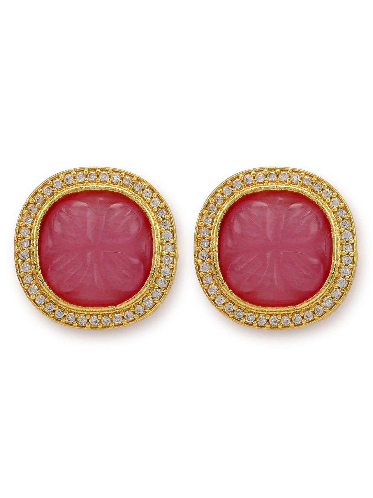 Women's Pink Circular Studs Earrings - Ruby Raang - Distacart