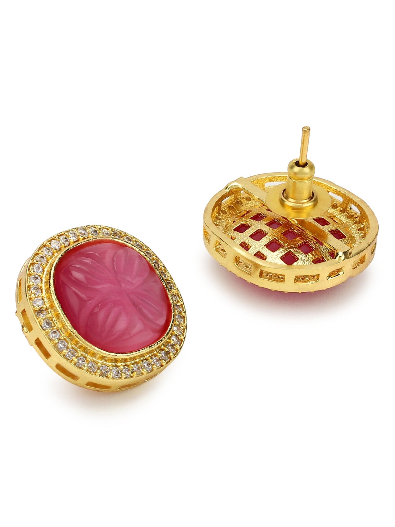 Women's Pink Circular Studs Earrings - Ruby Raang - Distacart