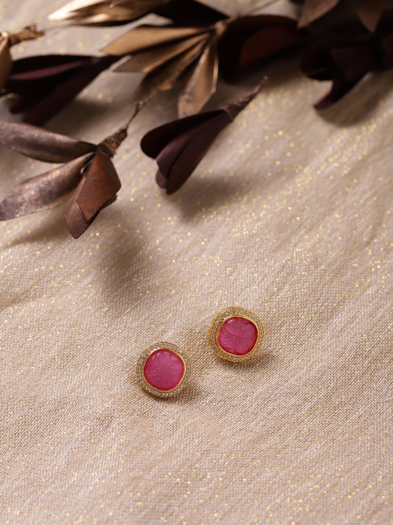 Women's Pink Circular Studs Earrings - Ruby Raang - Distacart