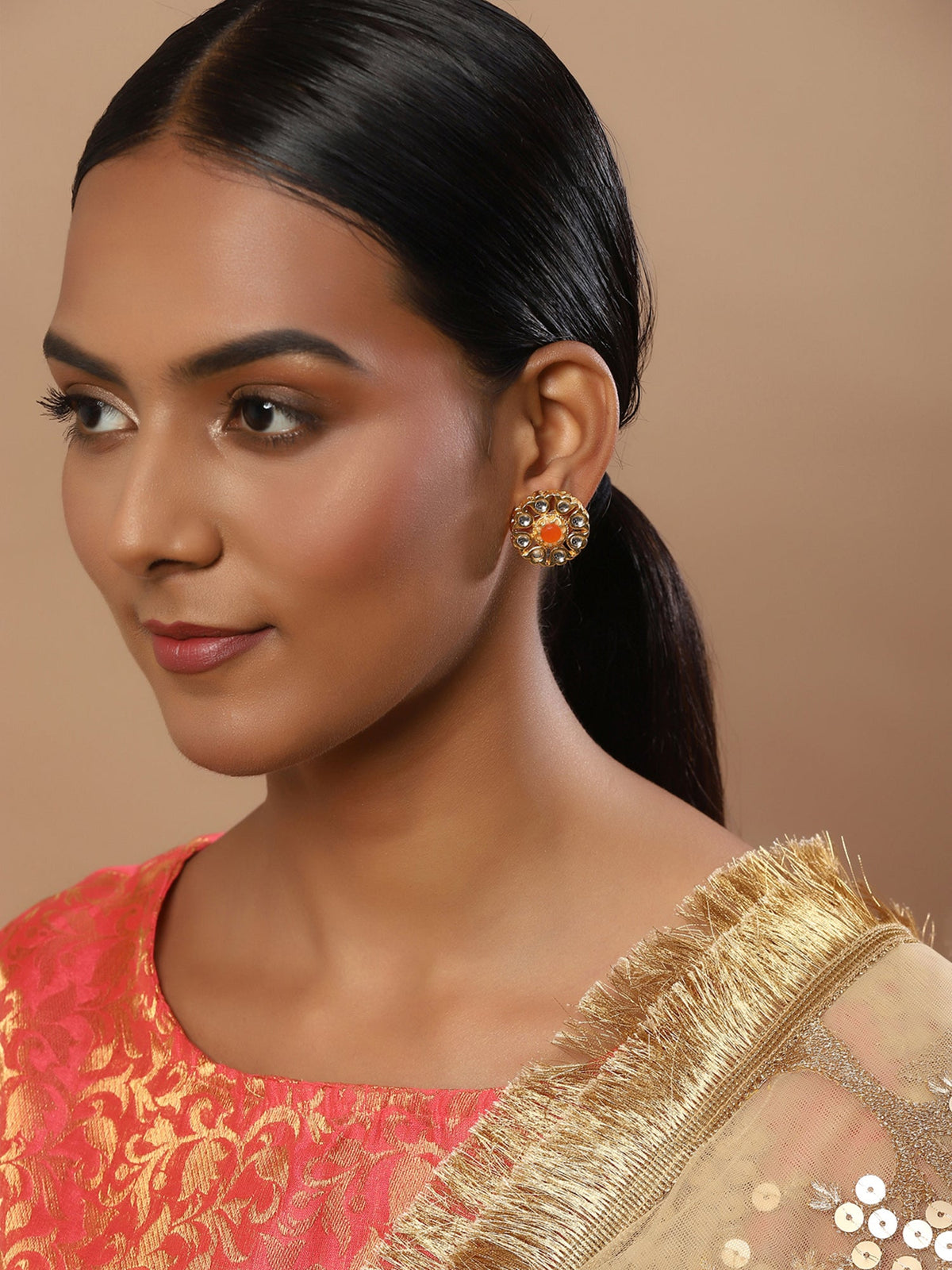 Square Shaped Kundan Stone Studded Large Stud Earrings