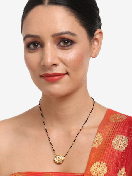 Gold-Plated Black Beaded Kundan Mangalsutra - Ruby Raang - Distacart