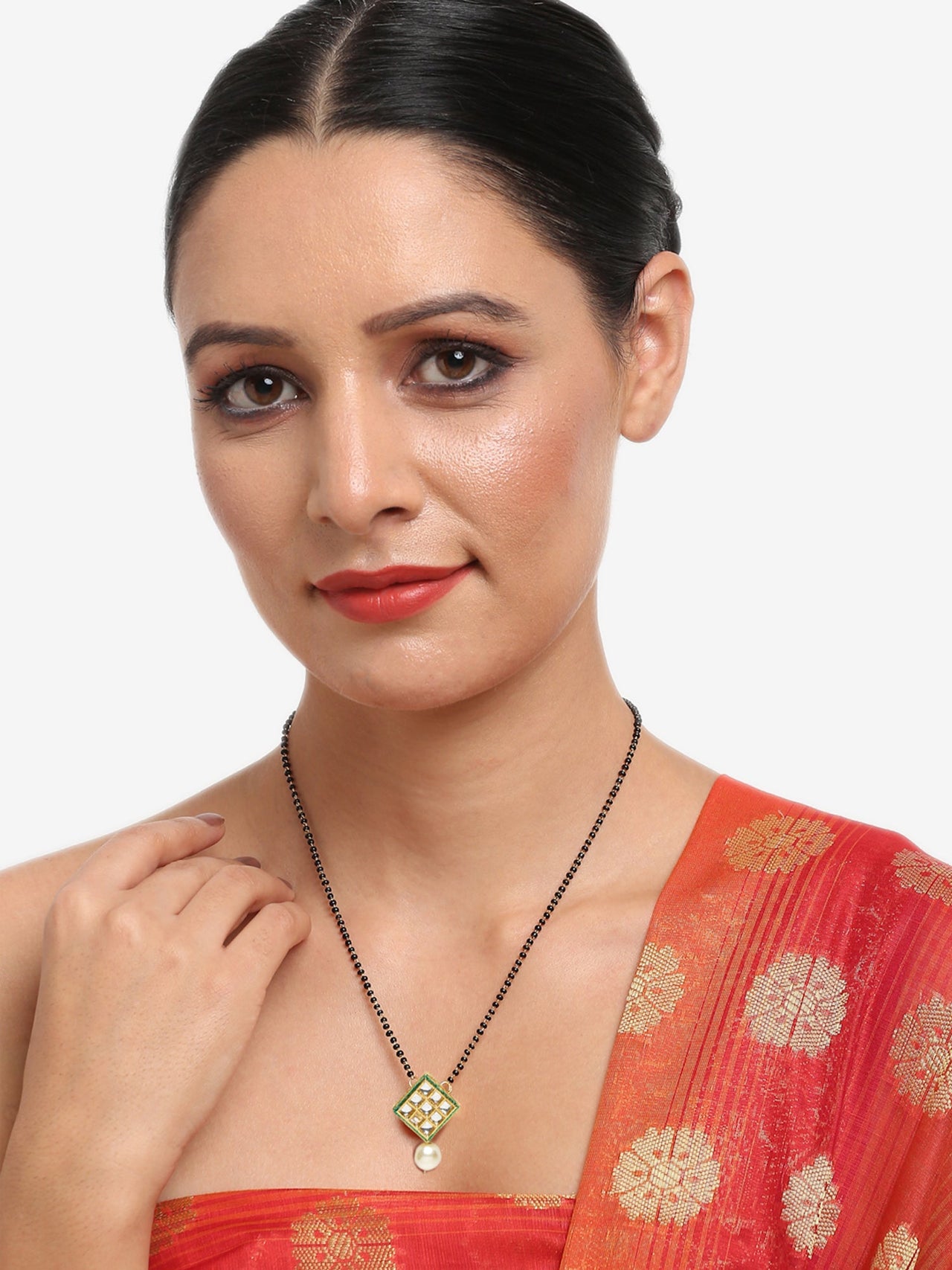 Women's Gold-Plated Black Beaded Mangalsutra - Ruby Raang - Distacart