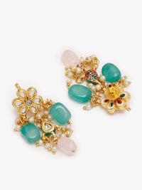 Thumbnail for Gold Plated Green White Kundan Studded Layered Jewellery Set - Ruby Raang - Distacart