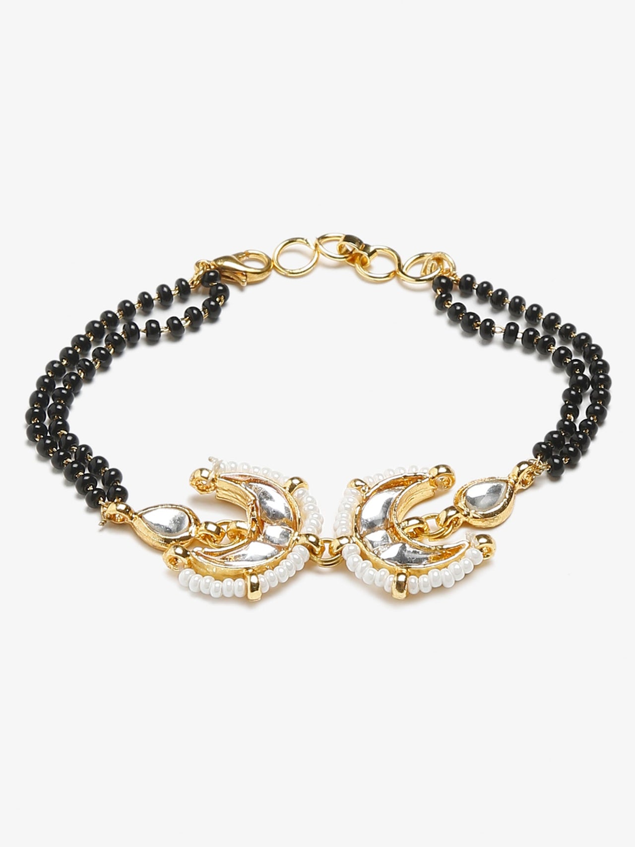 Women's Black Gold-Toned Multistrand Mangalsutra Bracelet - Ruby Raang - Distacart