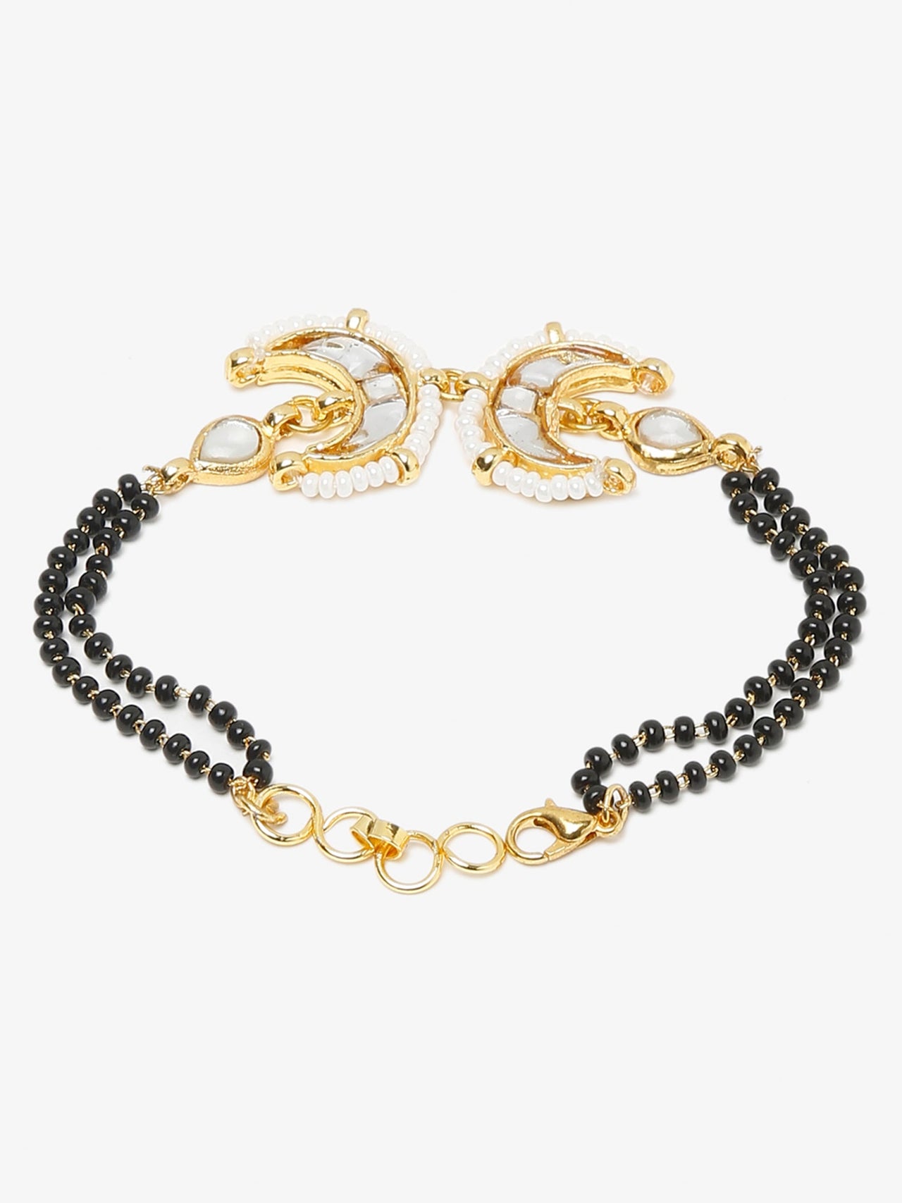 Women's Black Gold-Toned Multistrand Mangalsutra Bracelet - Ruby Raang - Distacart