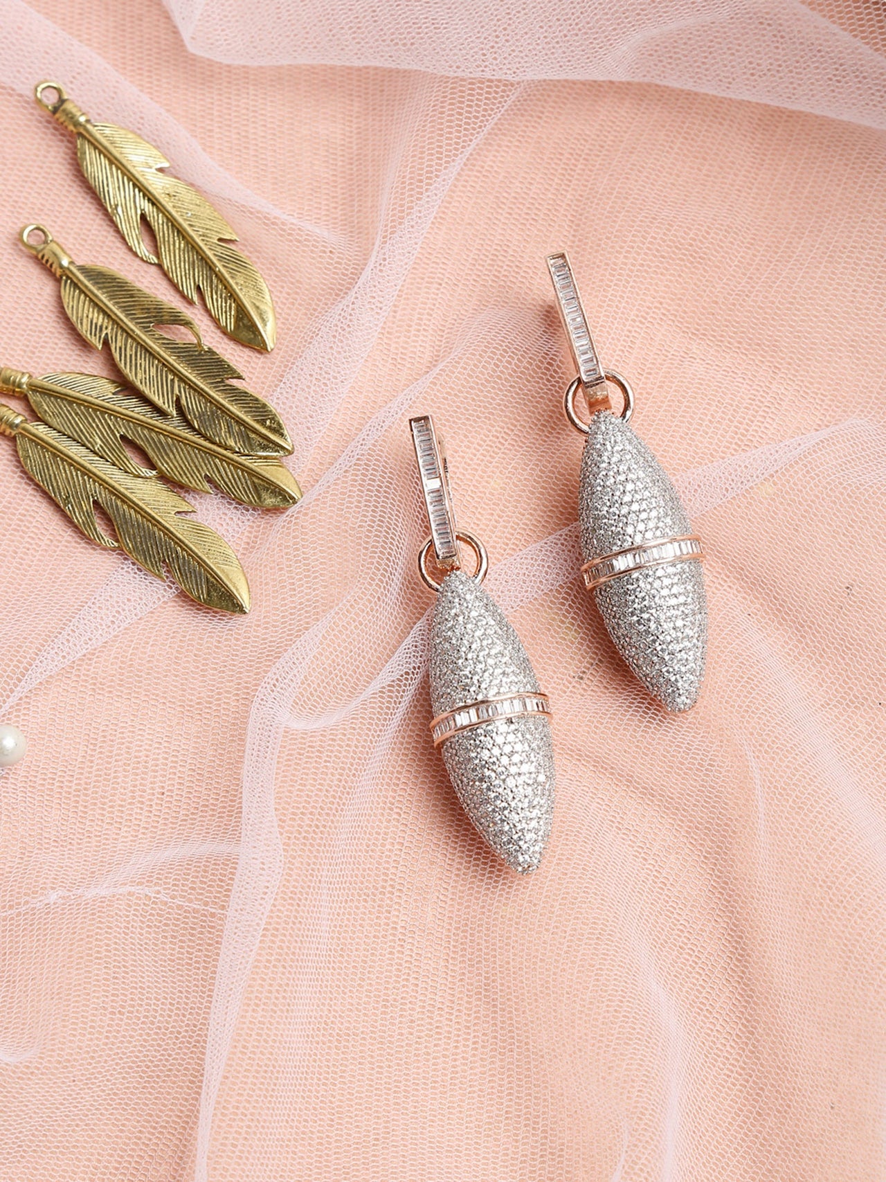 Rose Gold-Plated Silver-Toned Contemporary Drop Earrings - Ruby Raang - Distacart