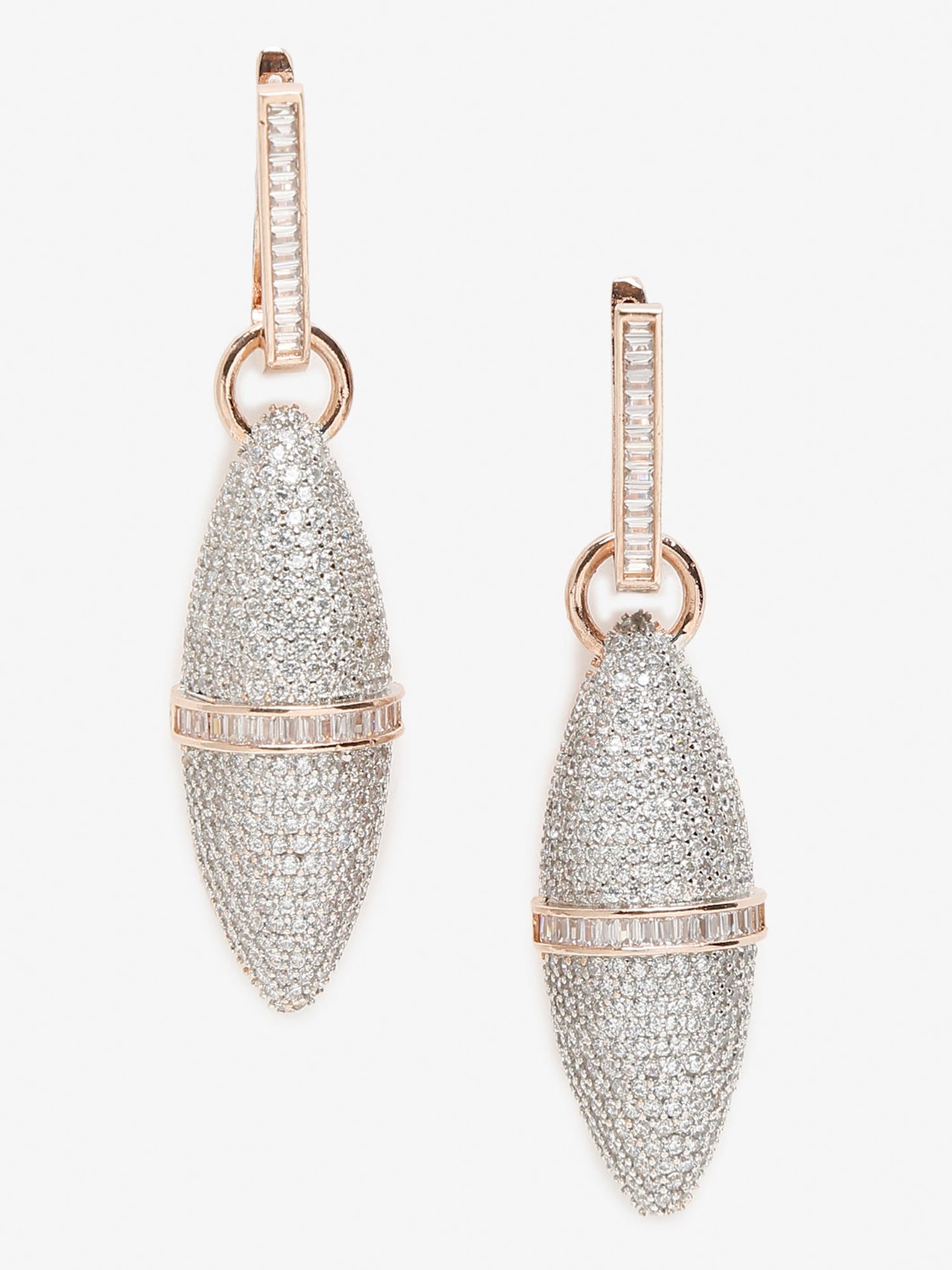 Rose Gold-Plated Silver-Toned Contemporary Drop Earrings - Ruby Raang - Distacart