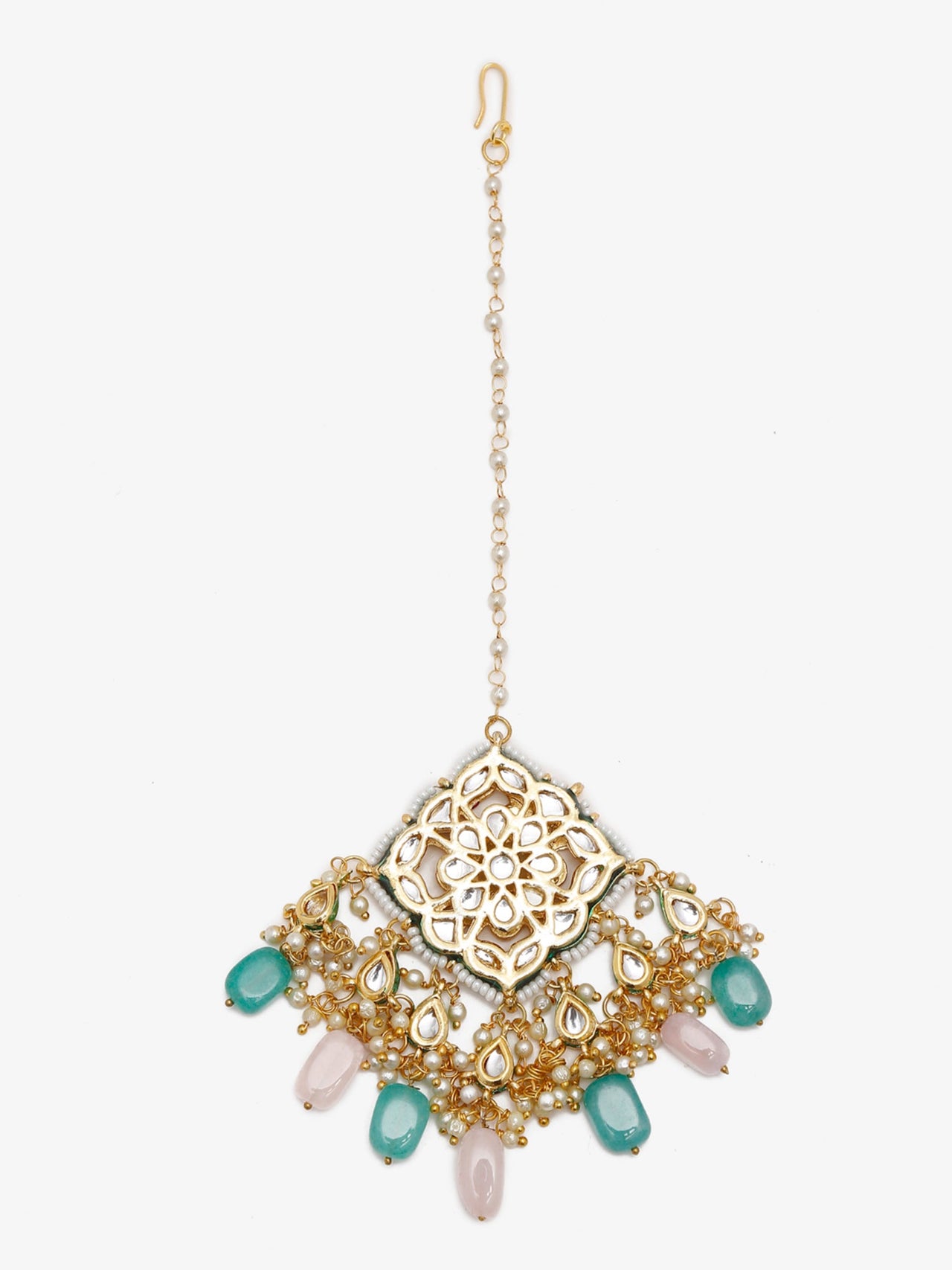 Multicoloured Gold Plated Kundan Maang Tikka - Ruby Raang - Distacart