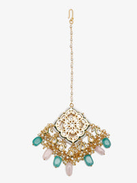 Thumbnail for Multicoloured Gold Plated Kundan Maang Tikka - Ruby Raang - Distacart