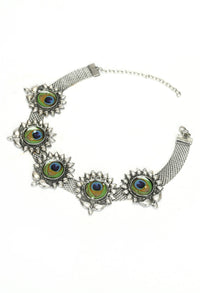 Thumbnail for Mominos Fashion Johar Kamal Oxidised Silver-Plated Peacock Wings Work Necklace Handicraft - Distacart