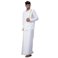 Thumbnail for Ramraj Cotton Mens Wedding Set White Regular Dhoti, Shirt & Towel - Distacart