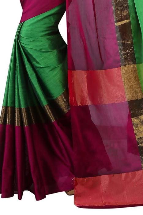 Vamika Green Cotton Silk Weaving Saree (Shreeji Parrot Pink) - Distacart