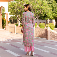 Thumbnail for Malishka Womens Pink Cotton Floral Printed Kurta and Pant Set with Dupatta - Pink - Distacart