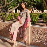 Thumbnail for Malishka Womens Pink Cotton Floral Printed Kurta and Pant Set with Dupatta - Pink - Distacart