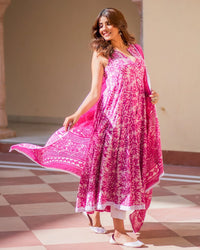 Thumbnail for Malishka Womens Pink Abstract Printed Cotton Kurta and Pant Set with Dupatta - Pink - Distacart