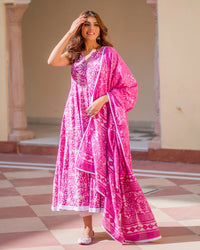 Thumbnail for Malishka Womens Pink Abstract Printed Cotton Kurta and Pant Set with Dupatta - Pink - Distacart