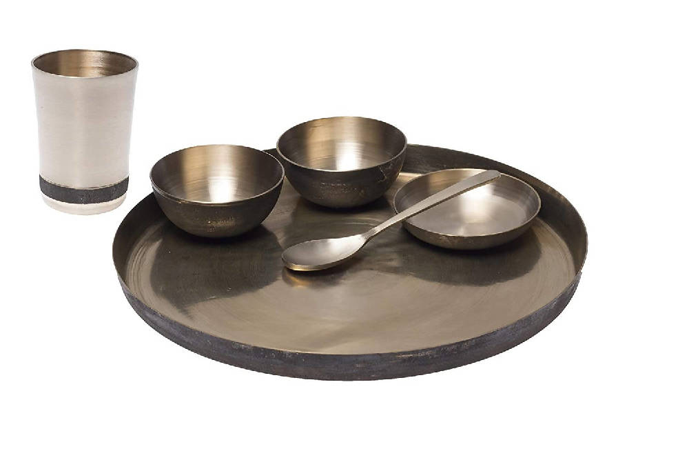 De Kulture Works Pure Ayurveda Kansa Bronze Golden Dinner Thali Set - Distacart