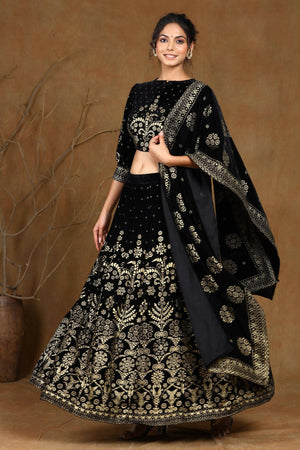 Buy Black Blouse And Lehenga Raw Silk Dupatta Net Embroidery V Neck Set For  Women by Ridhi Mehra Online at Aza Fashions.
