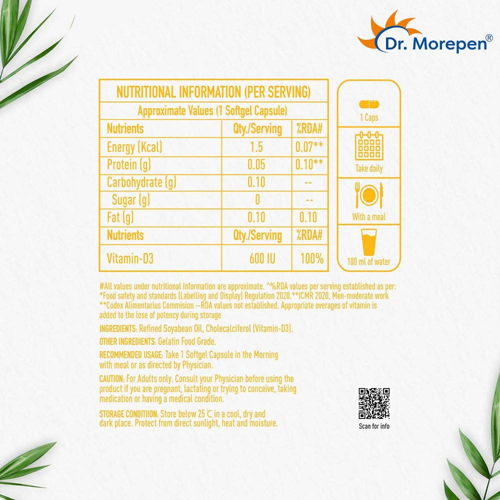 Dr. Morepen Vitamin D3 600 IU Capsules - Distacart