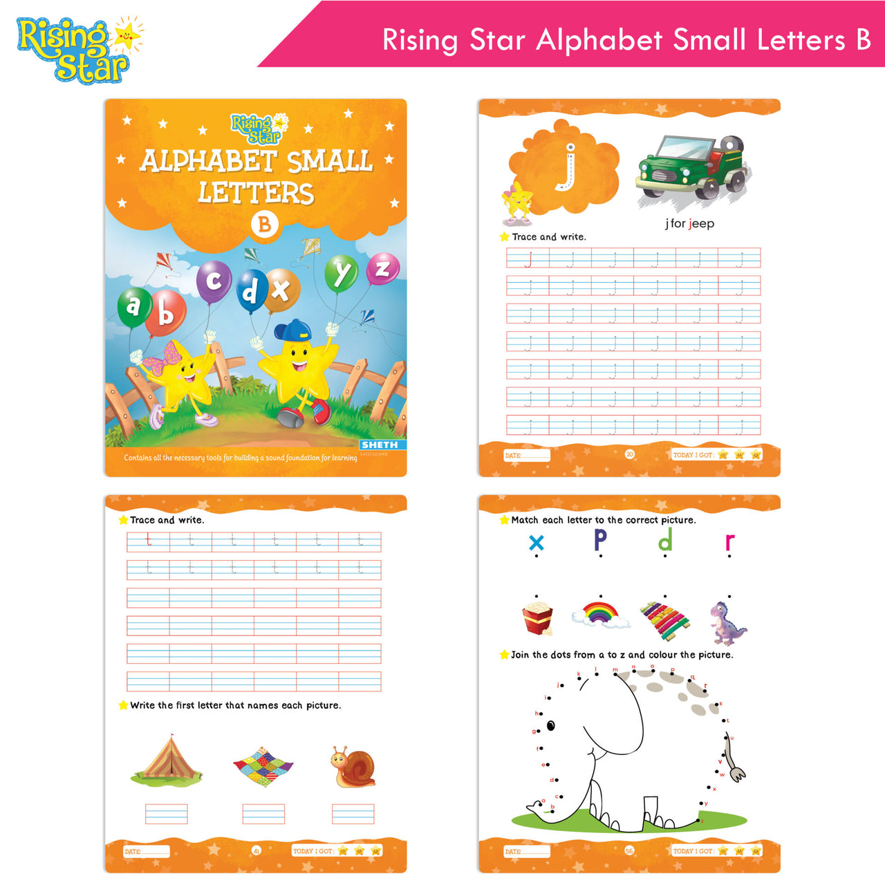 Rising Star Fun Learning Junior KG Books Set of 6 Ages 4-5 Years| Alphabet, Cursive Writing, Number, Colouring, Pattern Writing, Rhymes & Stories - Distacart