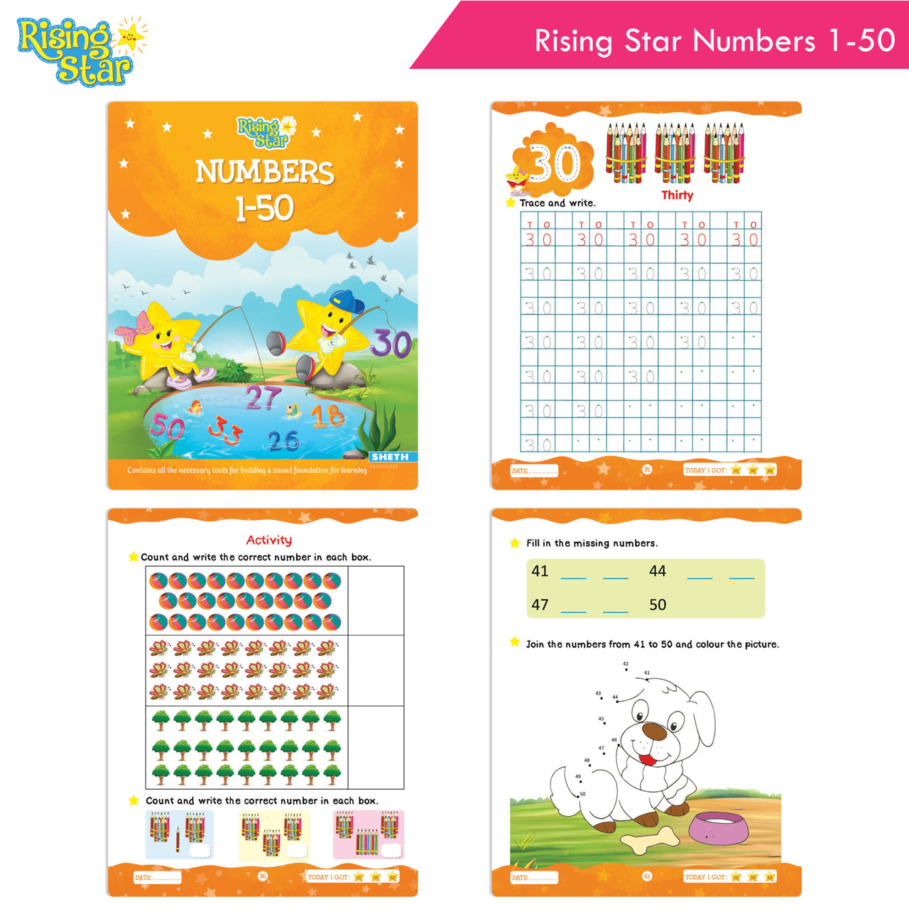 Rising Star Fun Learning Junior KG Books Set of 6 Ages 4-5 Years| Alphabet, Cursive Writing, Number, Colouring, Pattern Writing, Rhymes & Stories - Distacart