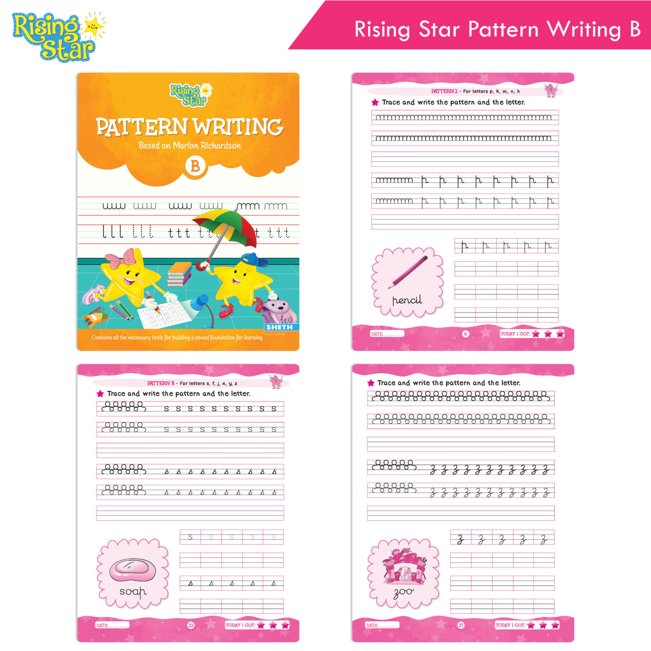 Rising Star Fun Learning Junior KG Books Set of 6 Ages 4-5 Years| Alphabet, Cursive Writing, Number, Colouring, Pattern Writing, Rhymes & Stories - Distacart