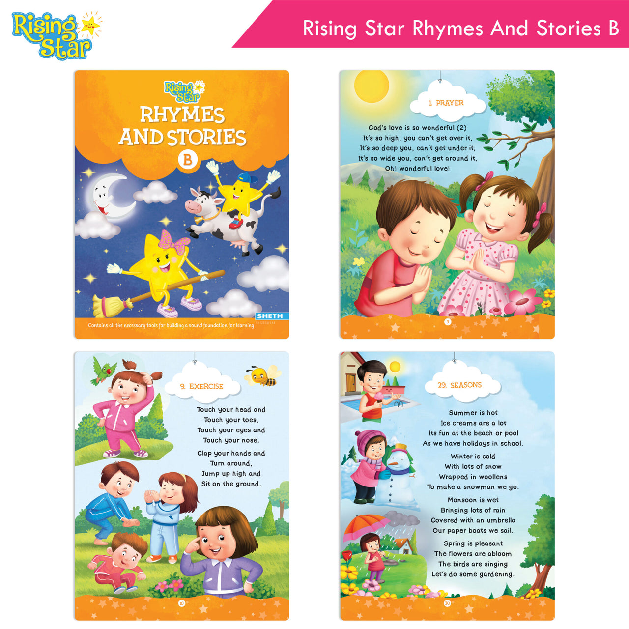 Rising Star Fun Learning Junior KG Books Set of 6 Ages 4-5 Years| Alphabet, Cursive Writing, Number, Colouring, Pattern Writing, Rhymes & Stories - Distacart