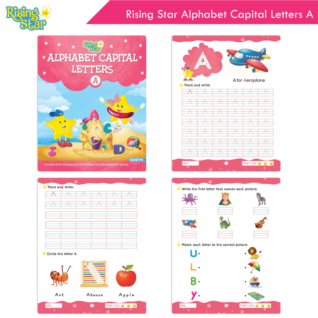 Rising Star Fun Learning Nursery Books Set of 6| Ages 4-5 Years| Alphabet, Cursive & Pattern Writing, Numbers, Colouring, Rhymes & Stories Book - Distacart