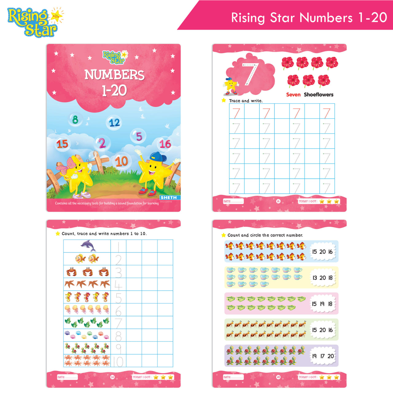 Rising Star Fun Learning Nursery Books Set of 6| Ages 4-5 Years| Alphabet, Cursive & Pattern Writing, Numbers, Colouring, Rhymes & Stories Book - Distacart