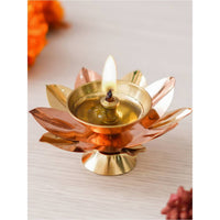 Thumbnail for eCraftIndia Gold Toned Lotus Flower Shaped Decorative Brass Diya - Distacart
