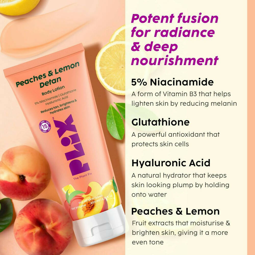 PLIX The Plant Fix Peaches & Lemon Detan Body Lotion with SPF 15 - Distacart